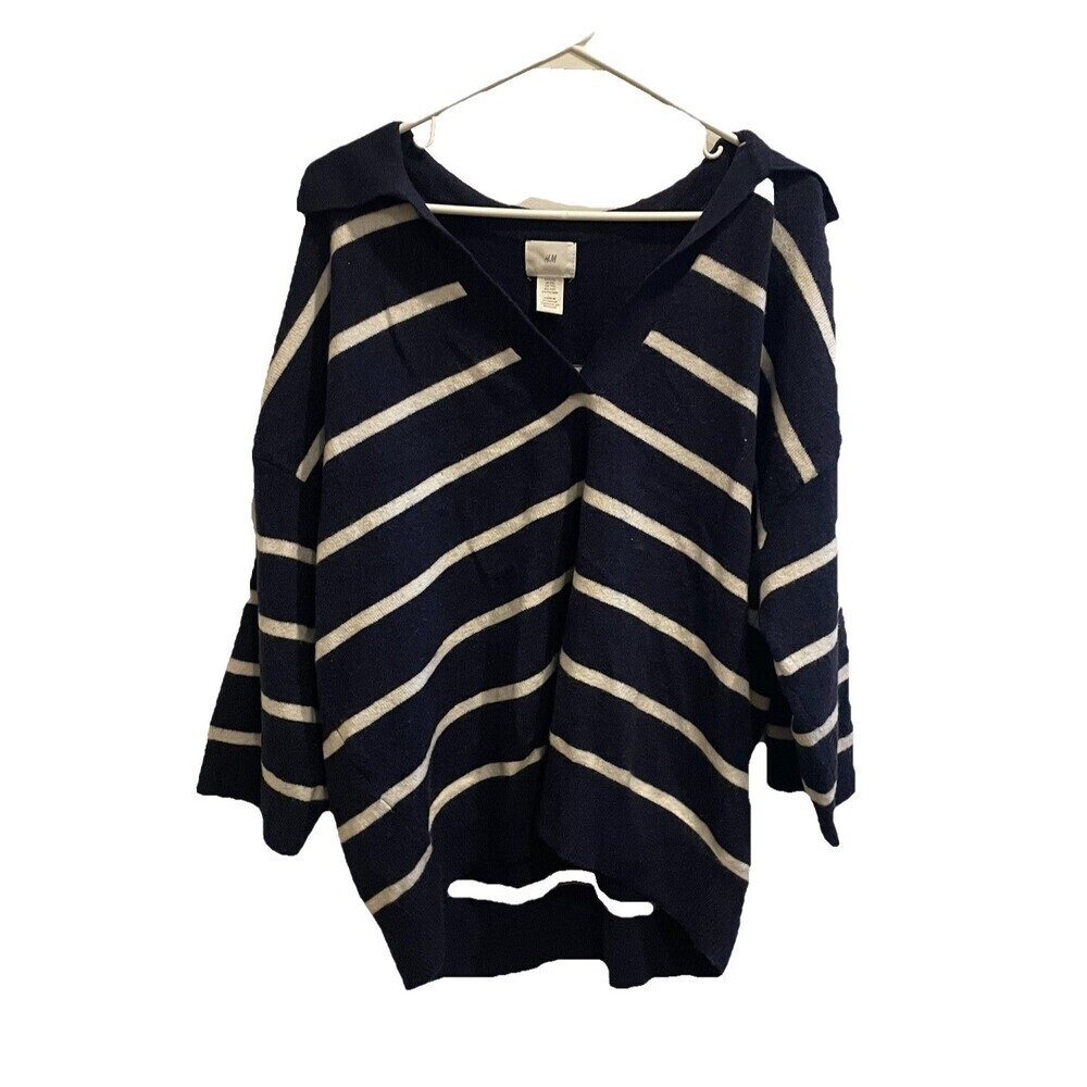 HM Sweater Classic Striped Navy Blue White Nautical Fisherman Plus XXL Womens